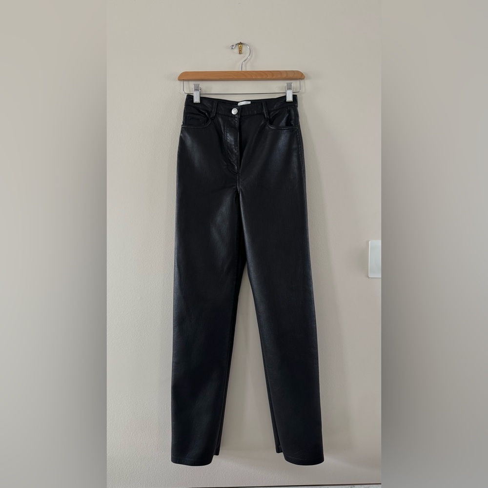 Aritzia - Melina Pant, Black Faux Leather straight leg high-rise